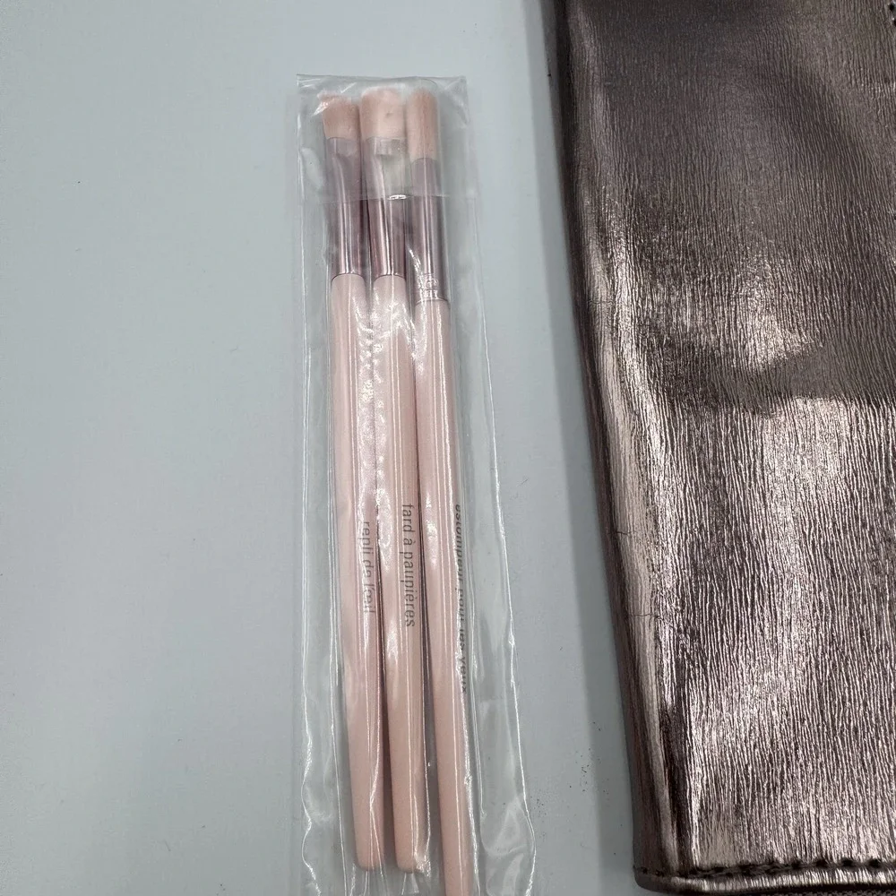 Mary Kay‎ Eyeshadow Brush Set Rose Gold 3 Brushes Pink Zip Bag New